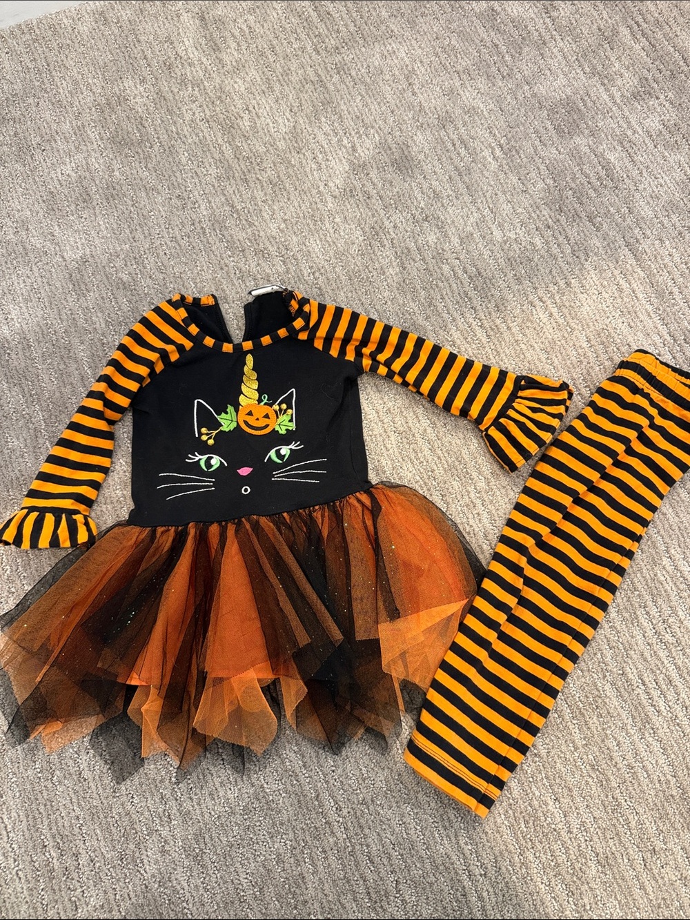 Emily Rose Black, Orange & Green Cat Pumpkin Tutu Halloween Outfit 3T